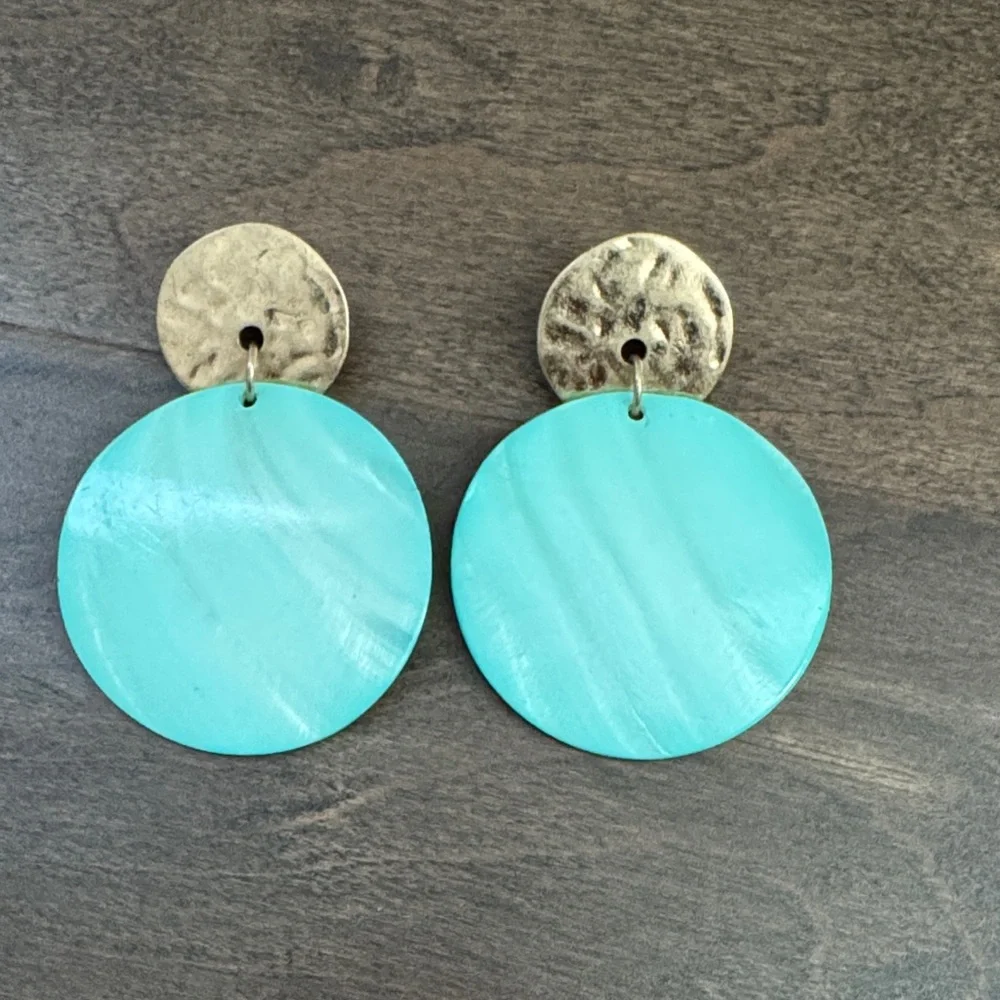 Robert Lee Morris RLM Studio Turquoise Shell Disc Drop Earrings Gold Tone